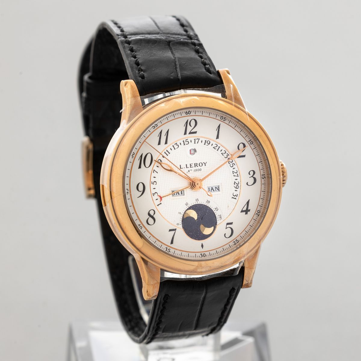 Leroy - Quantieme Perpetuel in Oro Rosa 18k, Quadrante Guilloché con Numeri Arabi, Calendario Per...