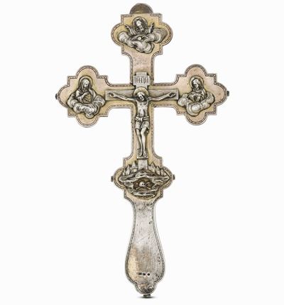 Croce Benedizionale. Argento Fuso, Sbalzato, Cesellato e Dorato. Russia XIX Secolo