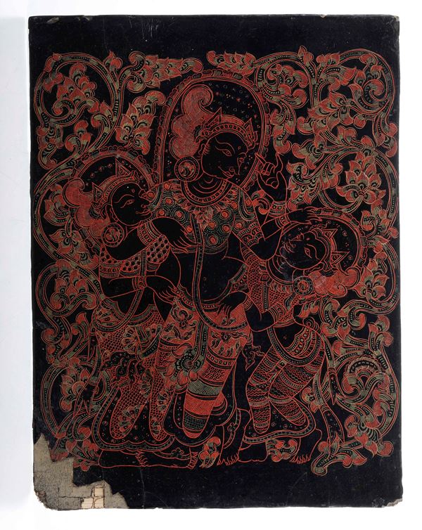 A lacquered wood panel, India, 1800s