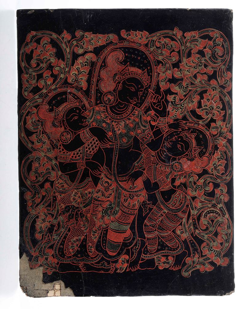 Pannello laccato raffigurante divinità, India, XIX secolo  - Asta Arte Orientale - Cambi Casa d'Aste