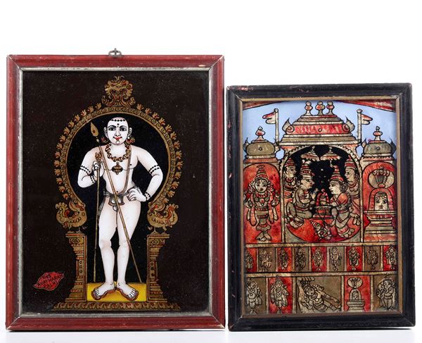Lotto di quattro dipinti, India, XIX secolo