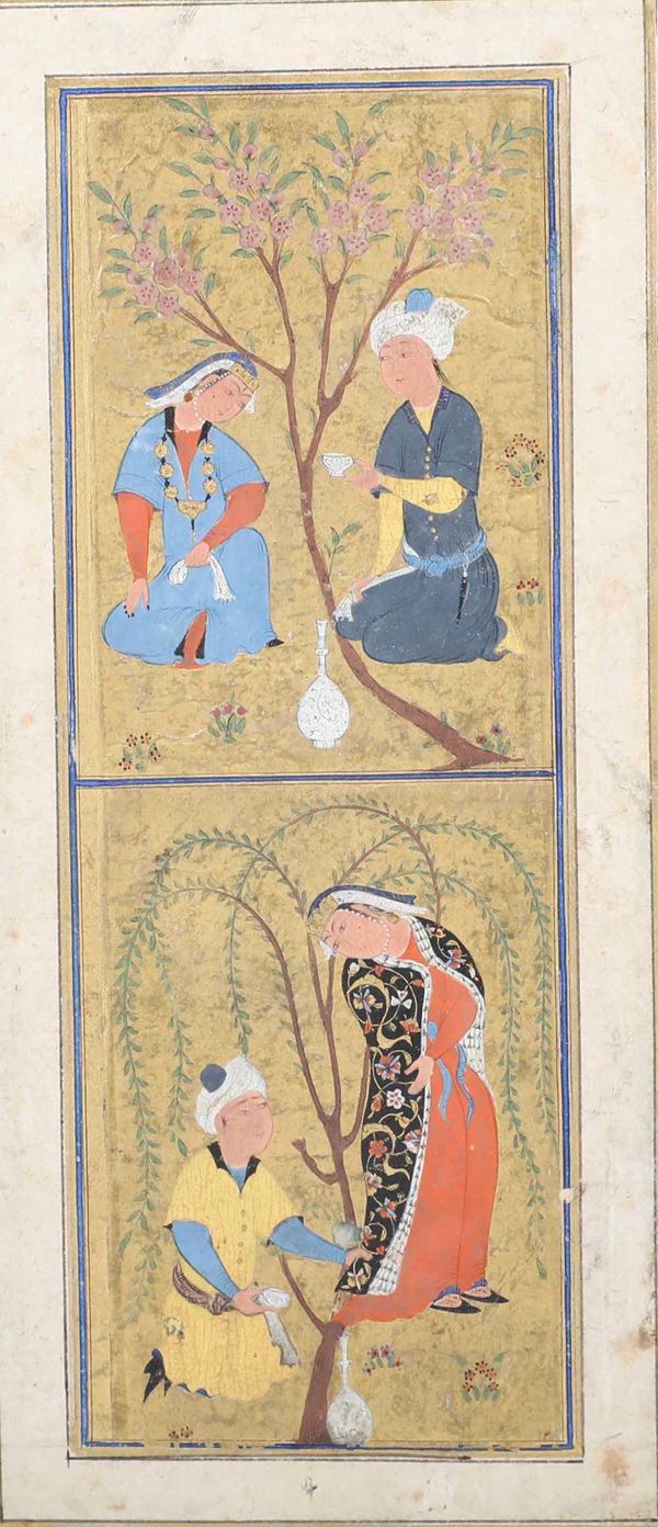 Miniatura su carta con figure, India, XIX secolo