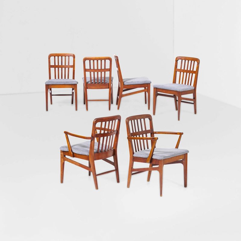 Gruppo di quattro sedie e due capotavola  - Auction Design - Cambi Casa d'Aste