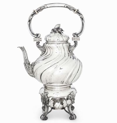 Samovar. Argento 925 Fuso, Sagomato e Cesellato. Argenteria Artistica Milanese. Marchio con Fasci...