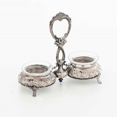 Saliera in Argento Fuso e Sbalzato e Vetro. Argenteria Italiana del XX Secolo (apparentemente Pri...