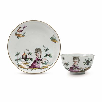 Rara Tazza con Piattinovenezia, Manifattura Cozzi, 1770 Circa