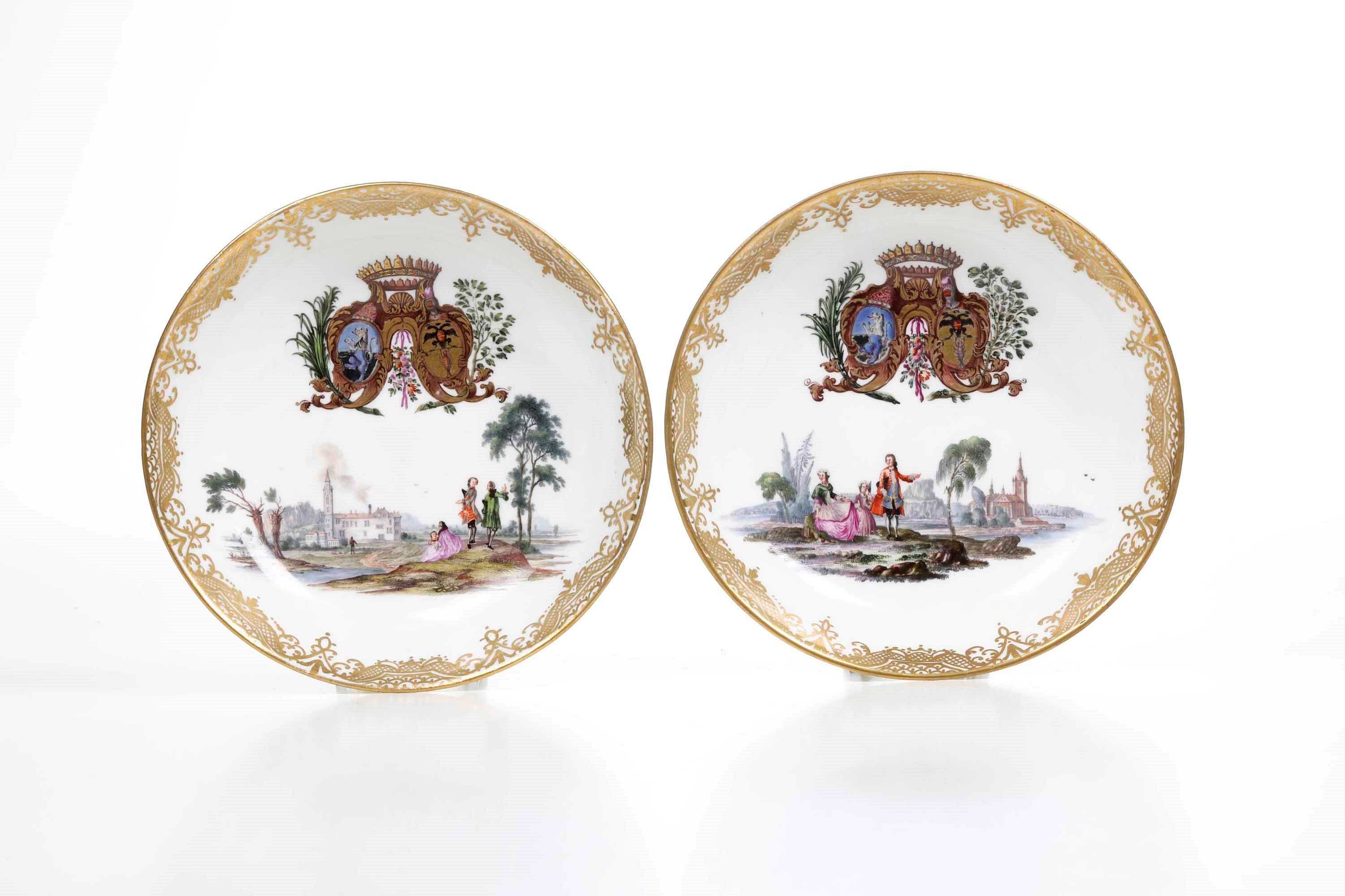 Coppia di Piattini con Stemma Pisani-gambara e una Coppia di Tazzinemeissen, 1750-1755 Circa