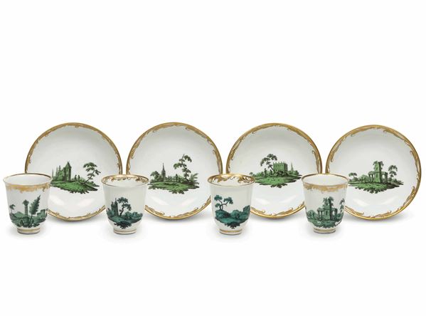Four cups and four saucers Vienna, Imperial Manufacture, circa 1760