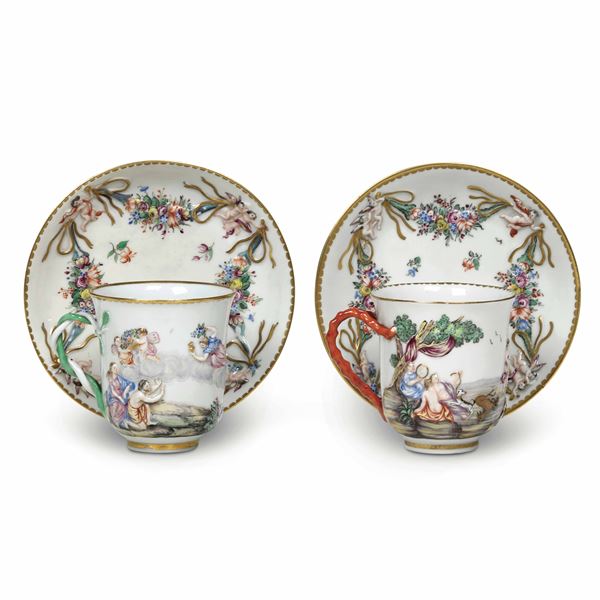 Due tazze e due piattini Doccia, Manifattura Ginori, verso la fine del XVIII secolo