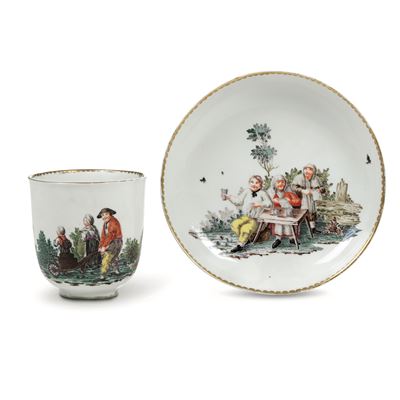 Tazza con Piattino.germania, Manifattura di Nymphenburg, 1765-1770.