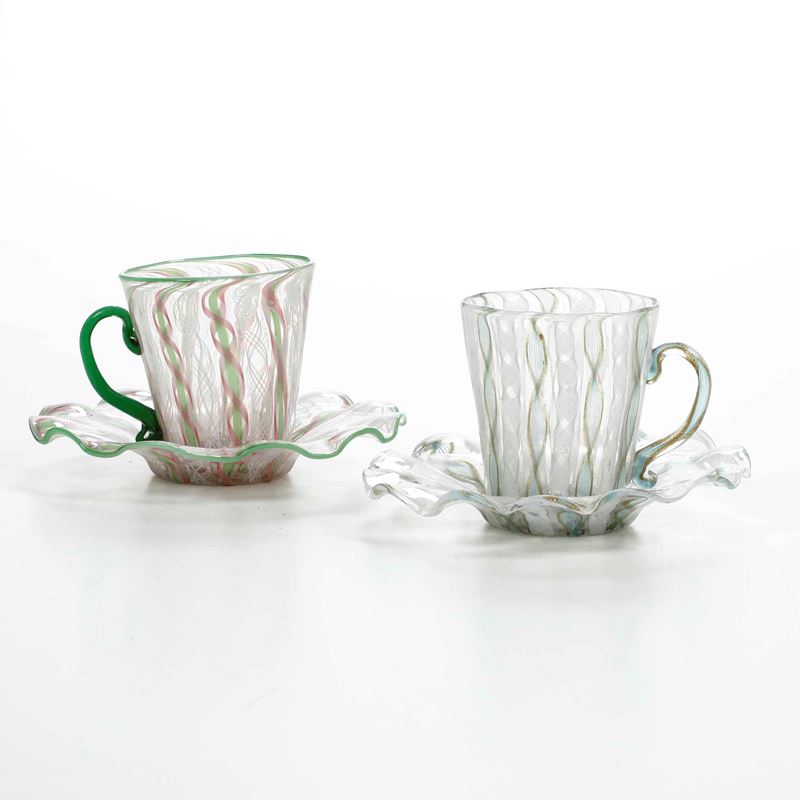 Due tazze con piattino Murano, XX secolo  - Asta Ceramiche - Cambi Casa d'Aste