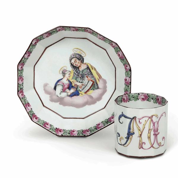 Cup and saucer Nymphenburg, circa 1790 Decoration probably by Johann Klein (1750-1815)