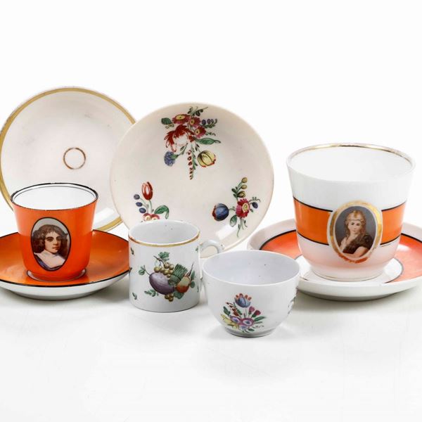 Quattro tazze e quatto piattini Doccia, Manifattura Ginori, XVIII e XX secolo