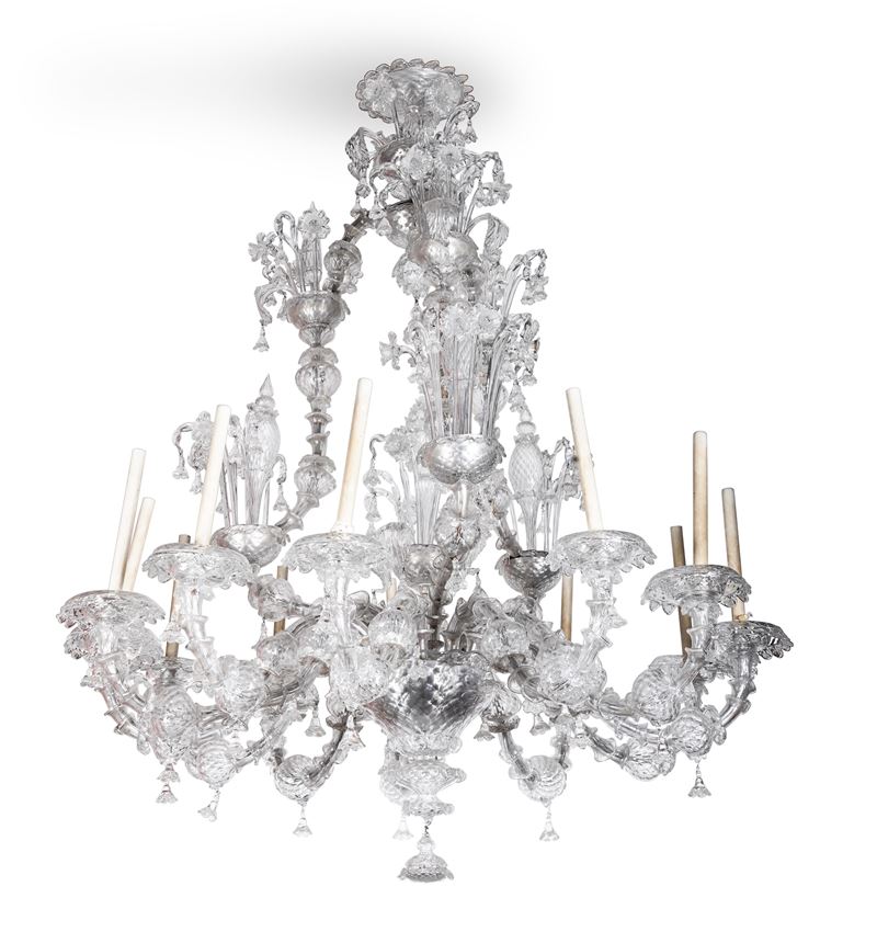 Grande lampadario in vetro di Murano a dodici luci. XIX secolo  - Asta Dimore Italiane - Cambi Casa d'Aste