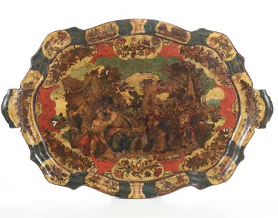 Vassoio in Legno Laccato Decorato Ad Arte Povera. Venezia, XVIII-XIX Secolo
