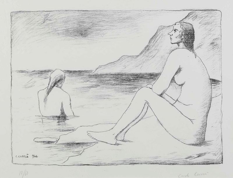 Carlo Carr&#224; : Donne al mare  (1944)  - litografia - Asta Prints and Multiples  [..]