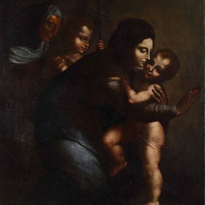 Scuola Dell'italia Centrale del XVII Secolo Madonna con Bambino, Sant'anna e San Giovannino