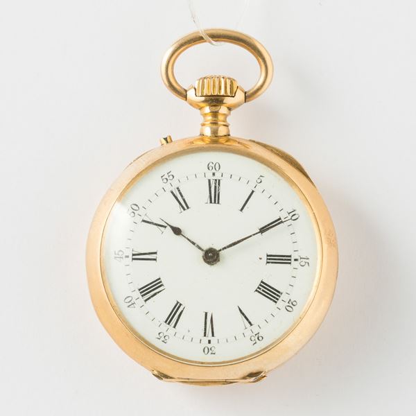 L.Lob&Co, orologio da collo, movimento con scappamento a cilindro, cassa in oro 18 kt, quadrante in smalto bianco, 30 mm, gr 25