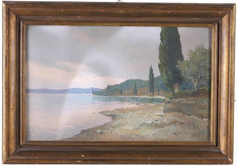 Eugenio Polesello : Lago di Garda  - Asta Dipinti del XIX-XX secolo - Cambi Casa d'Aste