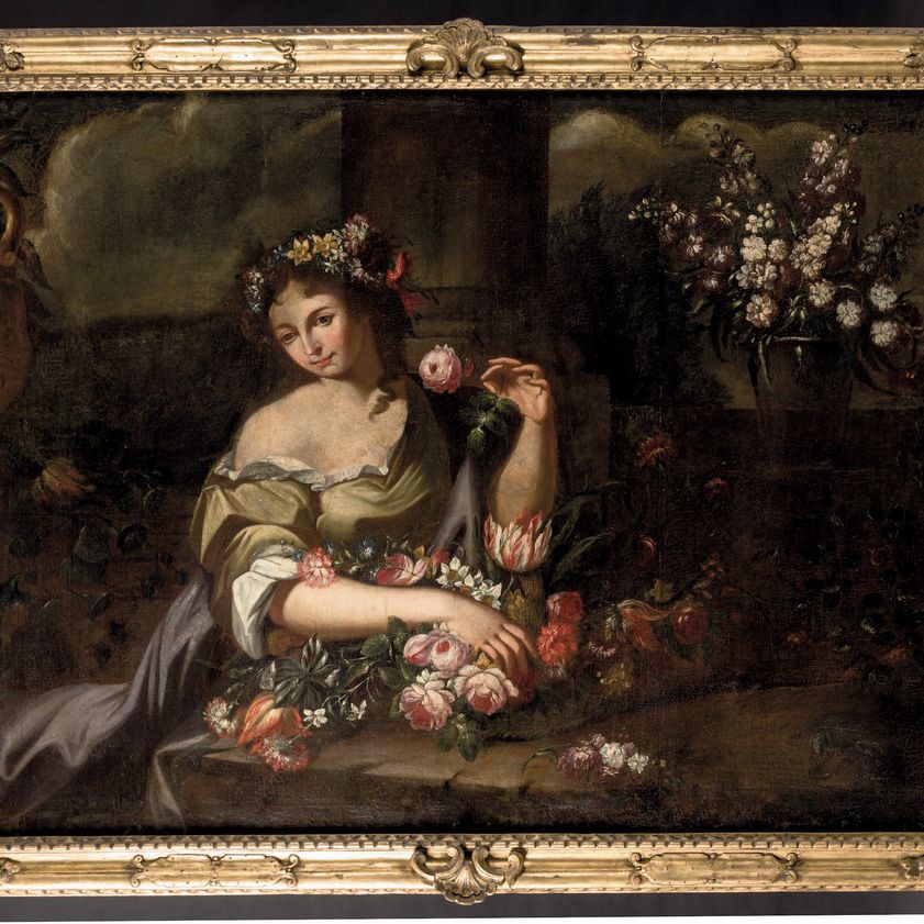 Abraham Brueghel - Figure Femminili con Composizioni di Fiori e Frutti