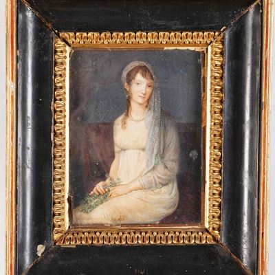 Scuola del XIX Secolo Figura Femminile con Corona di Fiori