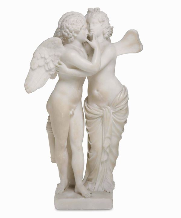 Amore e Psiche. Alabastro scolpito. Toscana XIX secolo