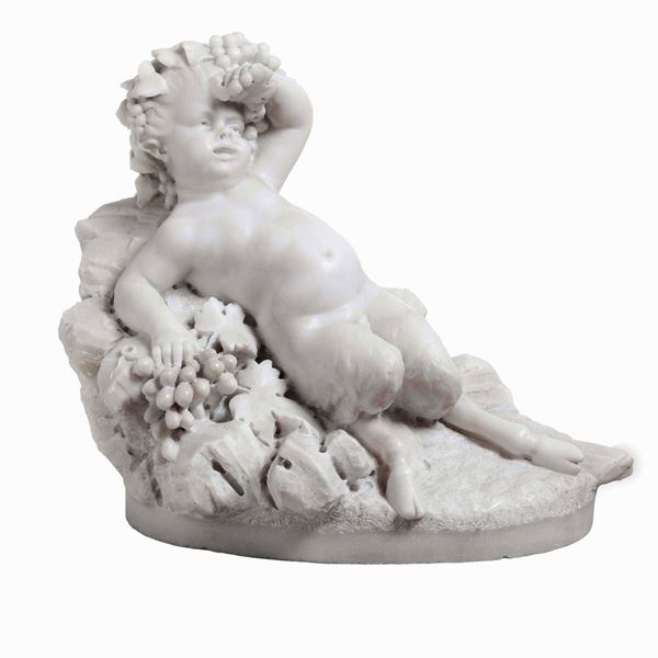 Giovane satiro ebbro. Marmo bianco. Arte barocca italiana (Genova?) XVII-XVIII secolo