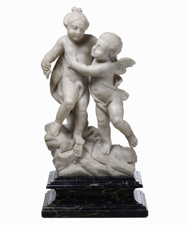 Amore e Psiche. Marmo bianco. Arte barocca italiana. Roma (?) XVII-XVIII secolo  - Auction Sculpture and Works of Art - Cambi Casa d'Aste