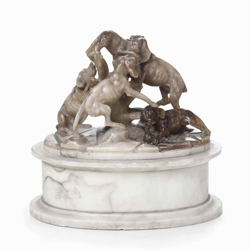 Muta di cani. Alabastro bicolore. Roma o Napoli XIX secolo  - Asta Scultura e Oggetti d'Arte - Cambi Casa d'Aste