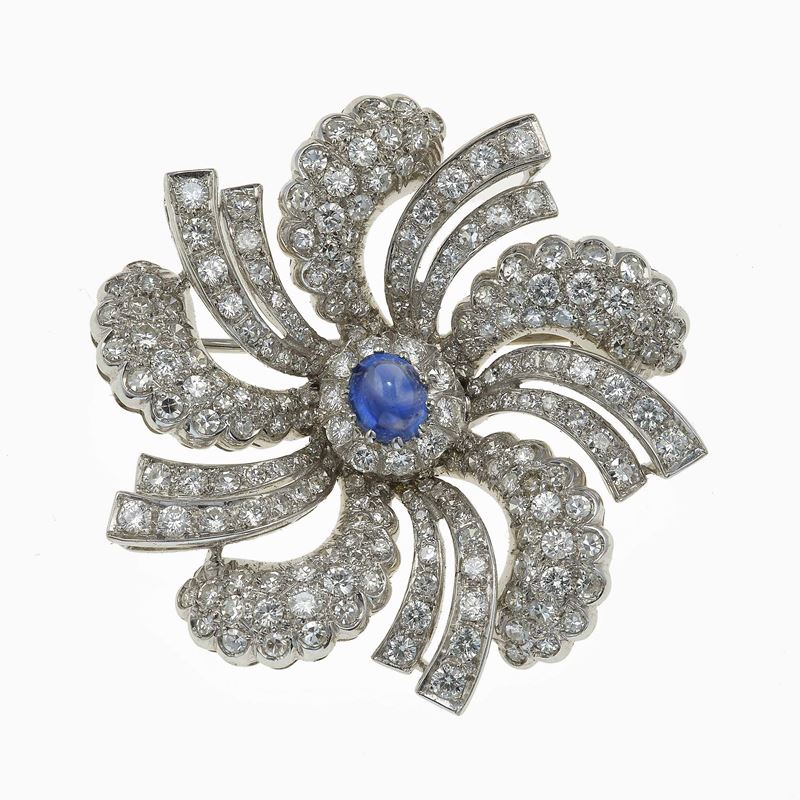 Diamond and sapphire brooch  - Auction Fine Jewels - Cambi Casa d'Aste