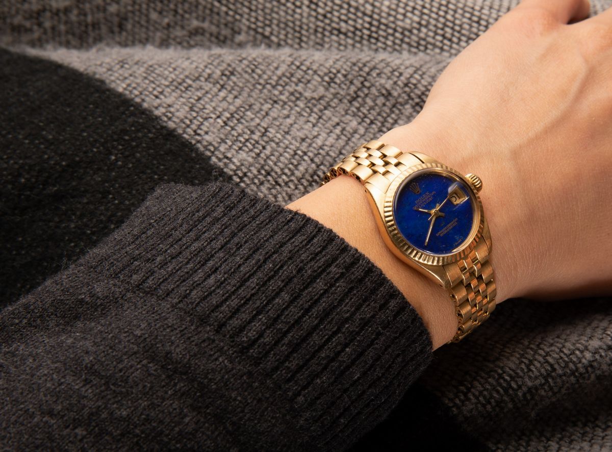 Rolex - Oyster Perpetual Datejust Lady Ref 6917 in Oro Giallo 18k, Quadrante in Lapis Lazuli, Bra...