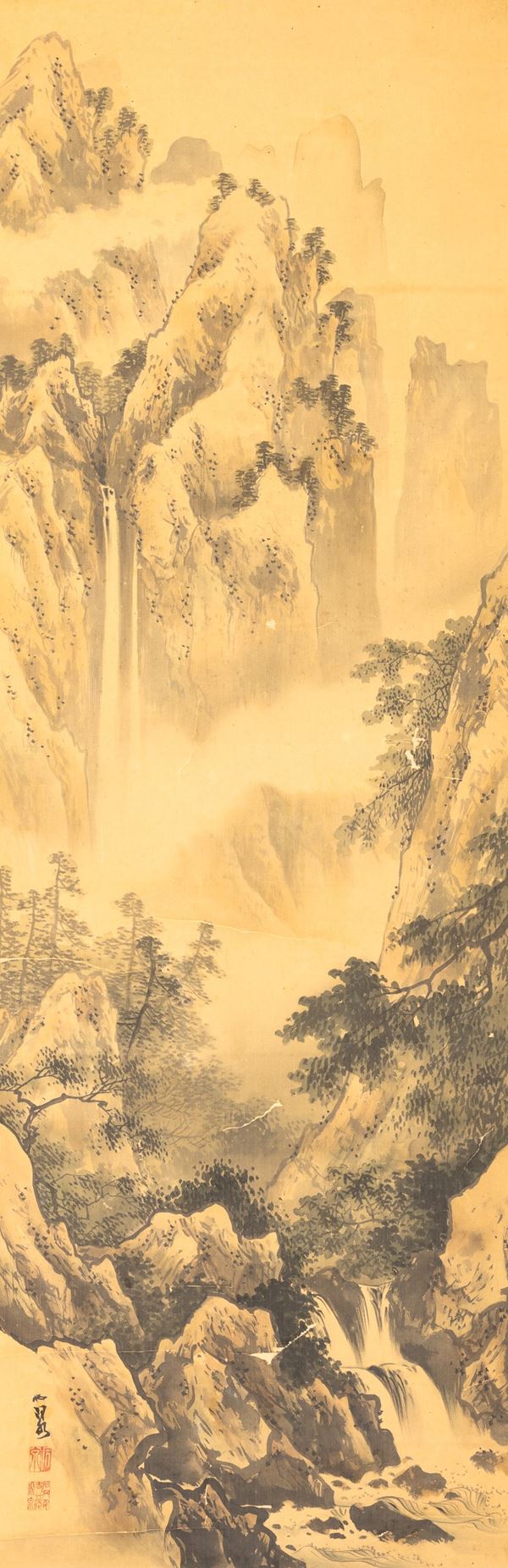Dipinto su carta raffigurante paesaggio con iscrizione, Cina, Dinastia Qing, XIX secolo
