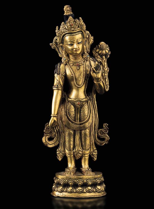 A gilt bronze Padmapani, Nepal, 1400s
