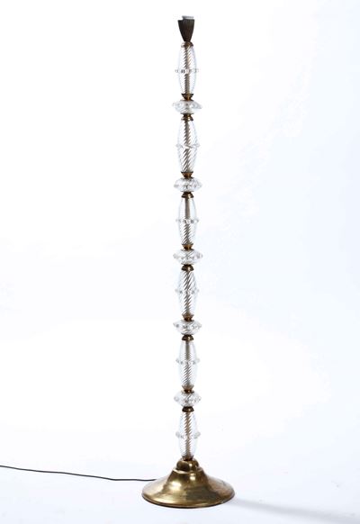 Lampada da Terra in Ottone e Vetro di Murano. Italia XX Secolo