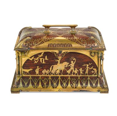 Scrigno. Legno, Rame Sagomato e Dorato. Germania o Austria, Jugendstil, Fine XIX - Inizio XX Seco...