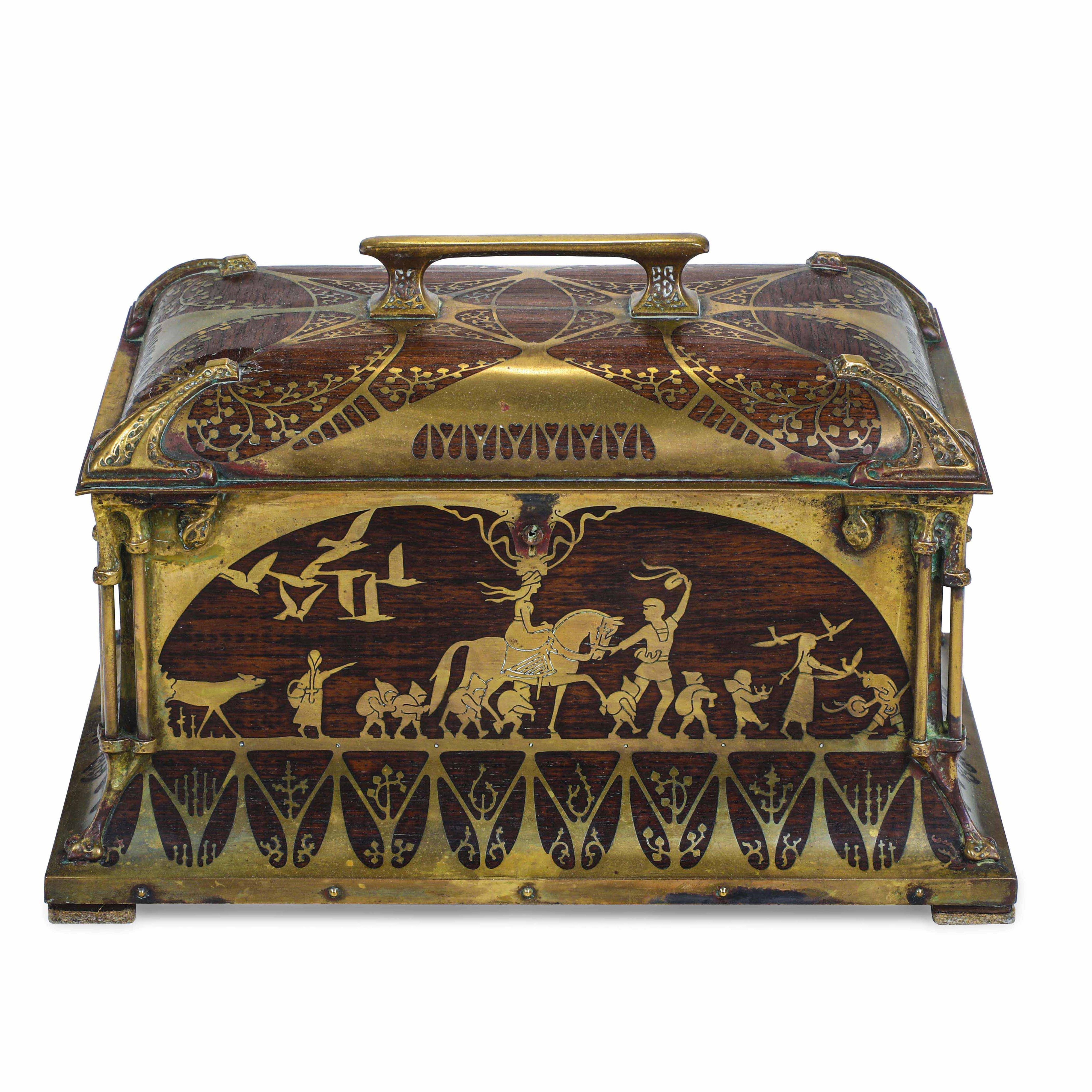 Scrigno. Legno, Rame Sagomato e Dorato. Germania o Austria, Jugendstil, Fine XIX - Inizio XX Seco...