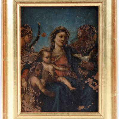 Scuola del XVII Secolo Sacra Famiglia con San Giovannino e una Santa