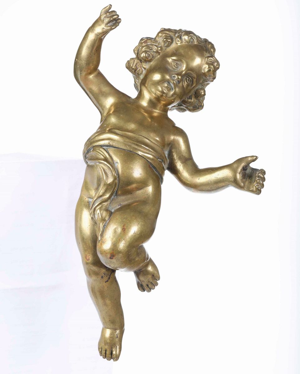 Putto in Bronzo Dorato. Arte Barocca del XVII-XVIII Secolo
