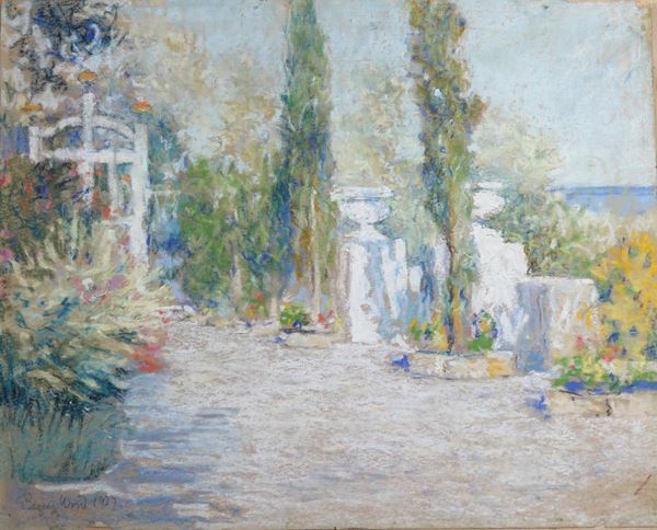 Pittore del XIX-XX secolo Veduta di giardino
