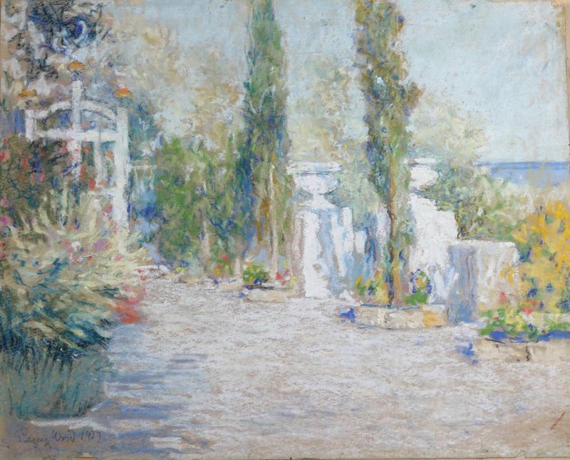 Pittore del XIX-XX secolo Veduta di giardino  - pastello - Asta Dipinti del XIX-XX secolo - Cambi Casa d'Aste