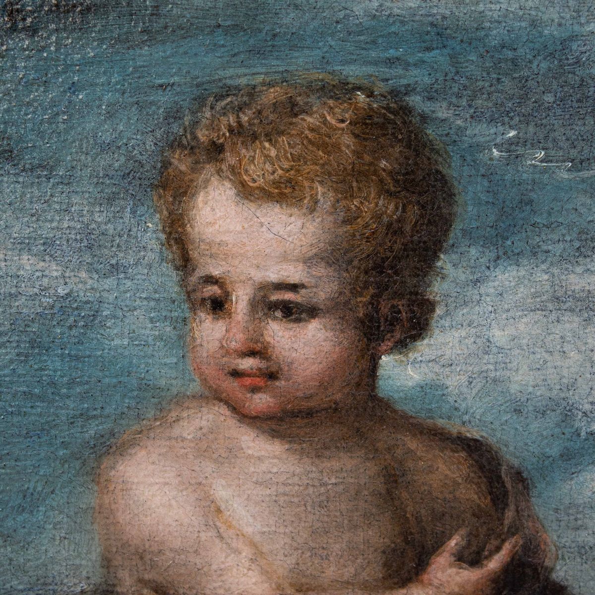 Scuola Romana del XVII Secolo Cristo Fanciullo con Globo Entro Ghirlanda di Fiori