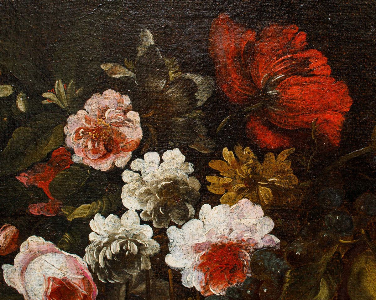 Scuola del XVIII Secolo Natura Morta con Frutta, Limoni e Fiori