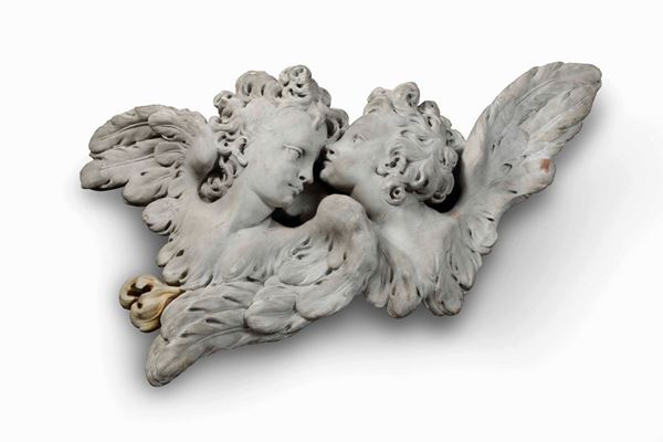 Coppia di cherubini. Marmo bianco. Scultore barocco italiano del XVII-XVIII secolo