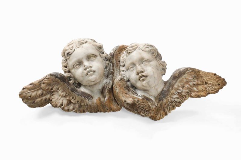 Coppia di cherubuni. Marmo bianco. Scultore barocco italiano del XVII-XVIII secolo  - Auction Sculpture and Works of Art - Cambi Casa d'Aste