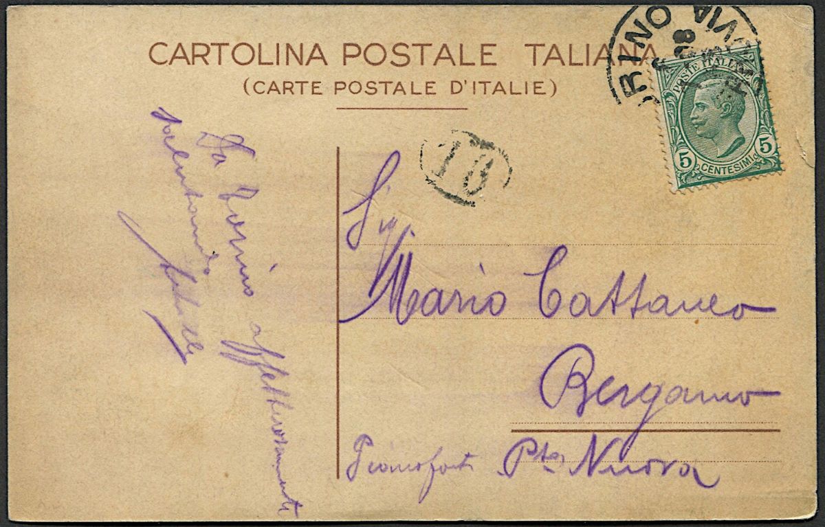 1908, Cartolina Ufficiale Policroma “delagrange Volerà!” (off. Anonima Affissioni - Milano)