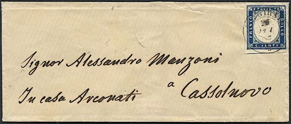 1857, lettera da Belgirate (Verbano) per Cassolnovo  (PV) del 25 giugno 1857, indirizzata ad Alessandro Manzoni