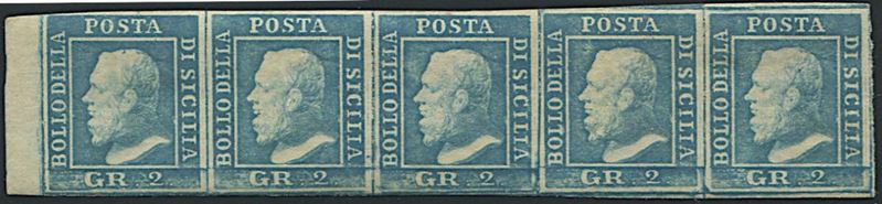 1859, Sicilia,2 gr. azzurro chiaro III tav., carta di Palermo (S. 8)  - Asta Filatelia e Storia Postale - Cambi Casa d'Aste