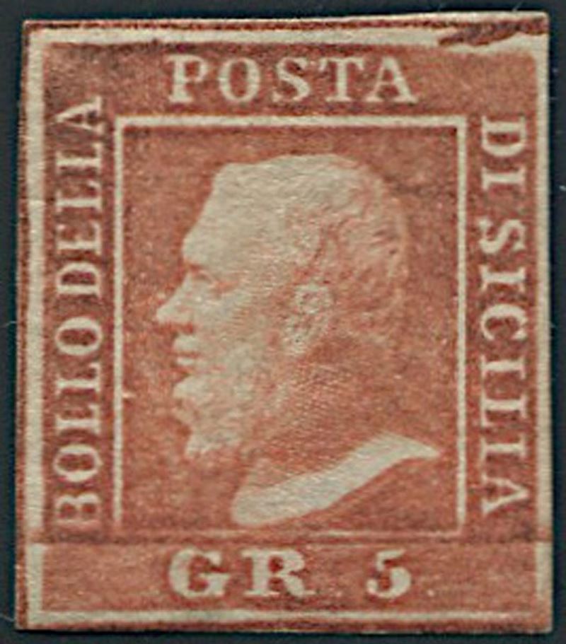 1859, Sicilia, 5 gr. rosa carminio I tav. (S. 9),  - Auction Philately and Postal History - Cambi Casa d'Aste