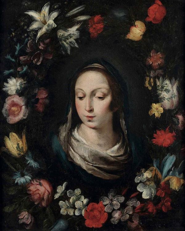 Bernardo Strozzi (1581 Genova - 1644 Venezia) e Jan Roos (1591 Anversa - 1630 Genova) Madonna in una ghirlanda di fiori