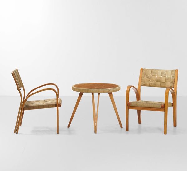 Augusto Romano - Set di due sedie con tavolino